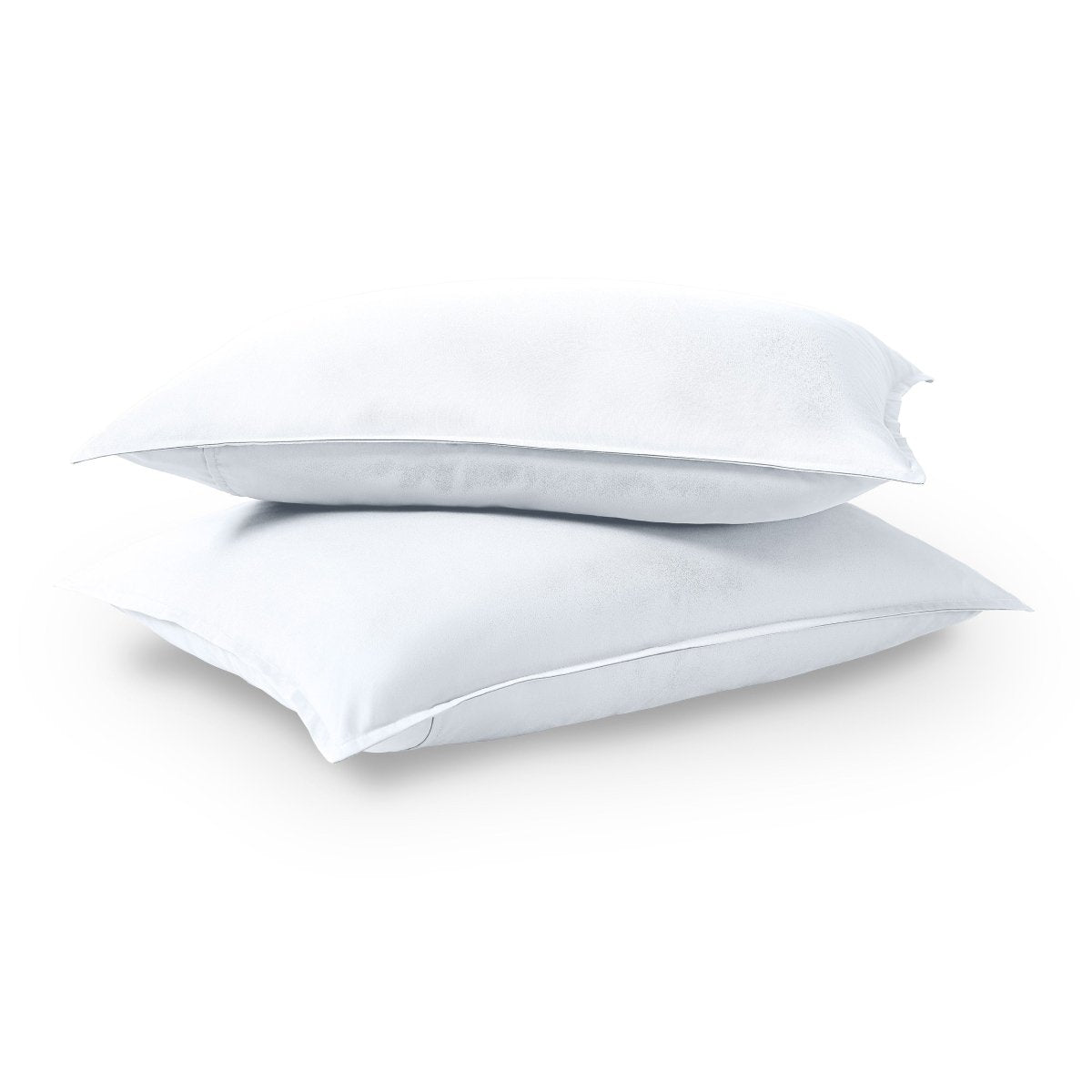 Two pillows stacked on a white background