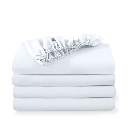 4 ultra soft fitted sheets folded and stacked