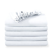 5 ultra soft fitted sheets folded and stacked