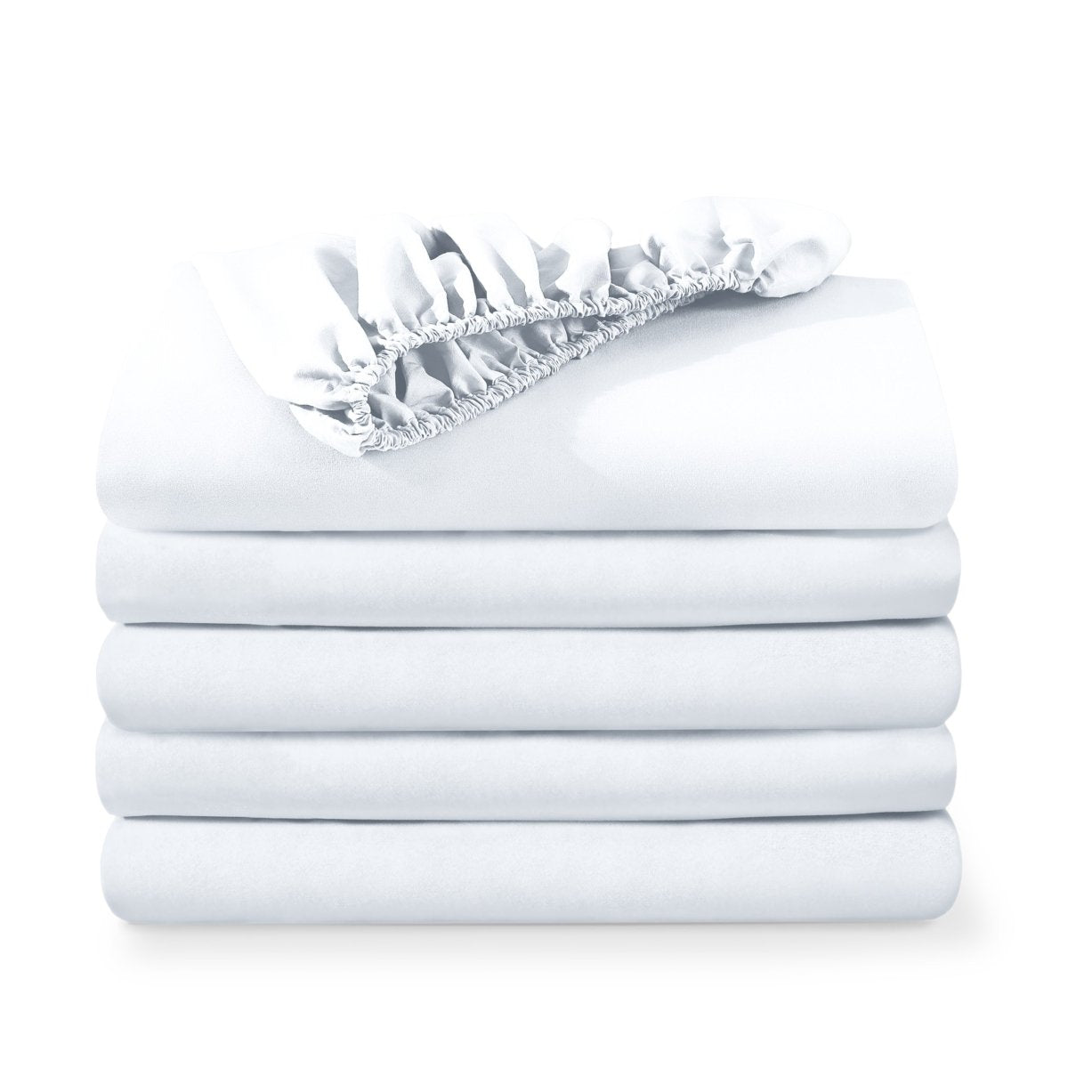 5 ultra soft fitted sheets folded and stacked