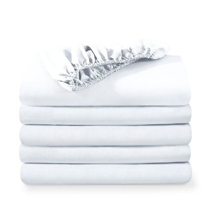 5 ultra soft fitted sheets folded and stacked