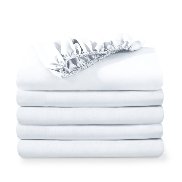 5 ultra soft fitted sheets folded and stacked