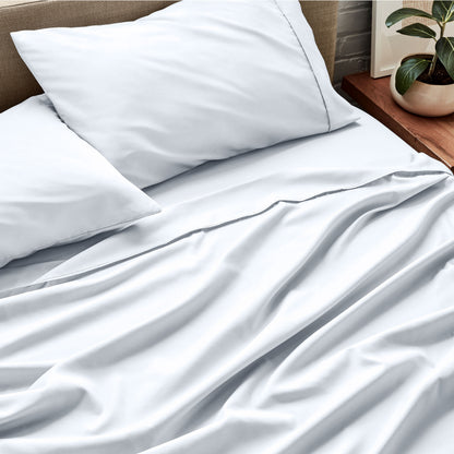 Close-up of sheets and pillowcases on a bed