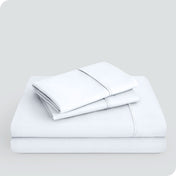 Microfiber sheet set folded and stacked neatly.