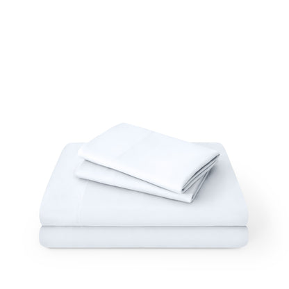 Microfiber sheet set folded and stacked on a white background