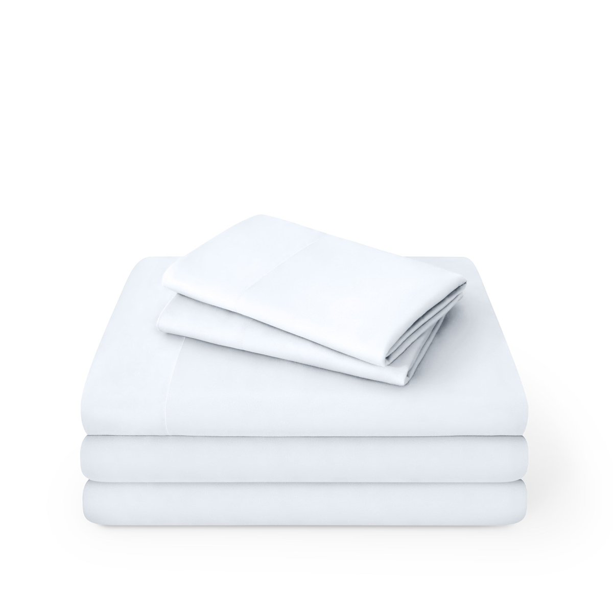 Microfiber sheet set folded and stacked on a white background