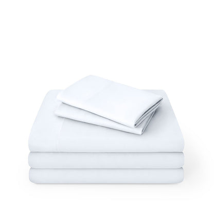 Microfiber sheet set folded and stacked on a white background