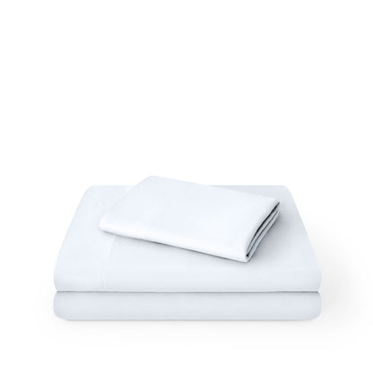 Microfiber sheet set folded and stacked on a white background