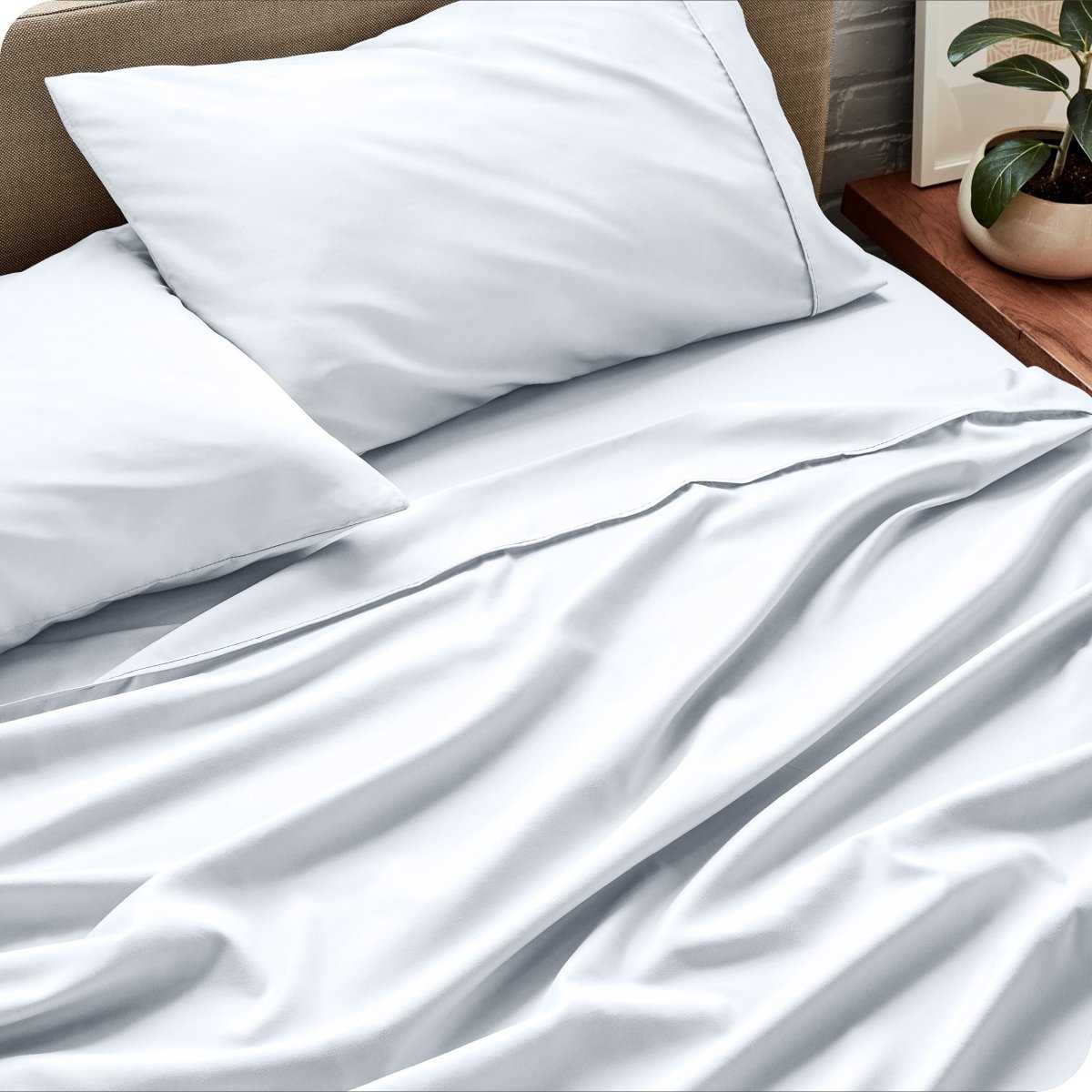 Close up of a microfiber sheet set on a bed