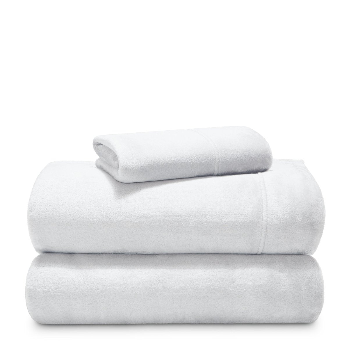 Stack of microplush sheets on a white background