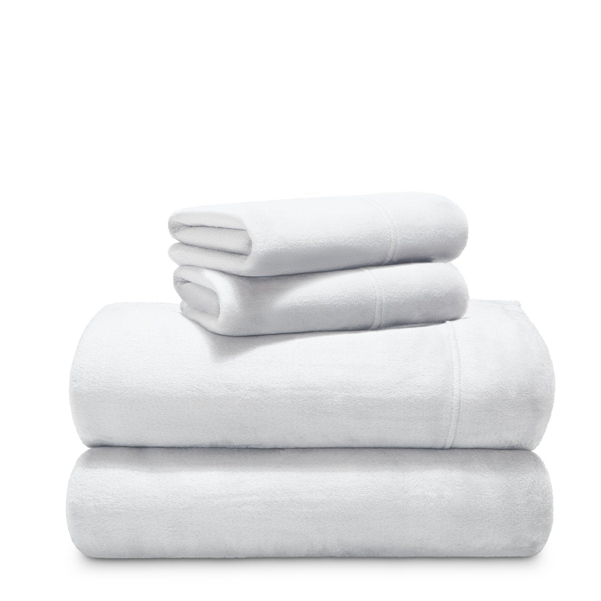 Stack of microplush sheets on a white background