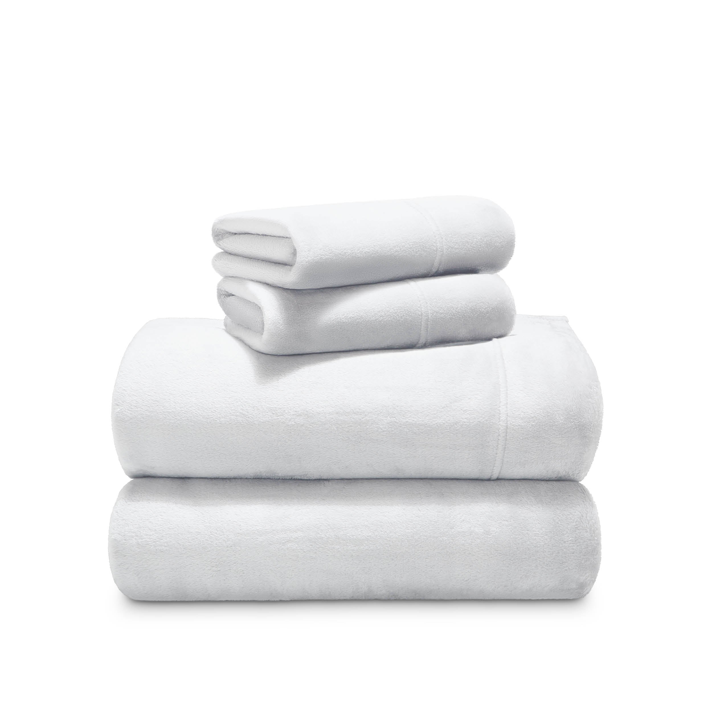 Stack of microplush sheets on a white background
