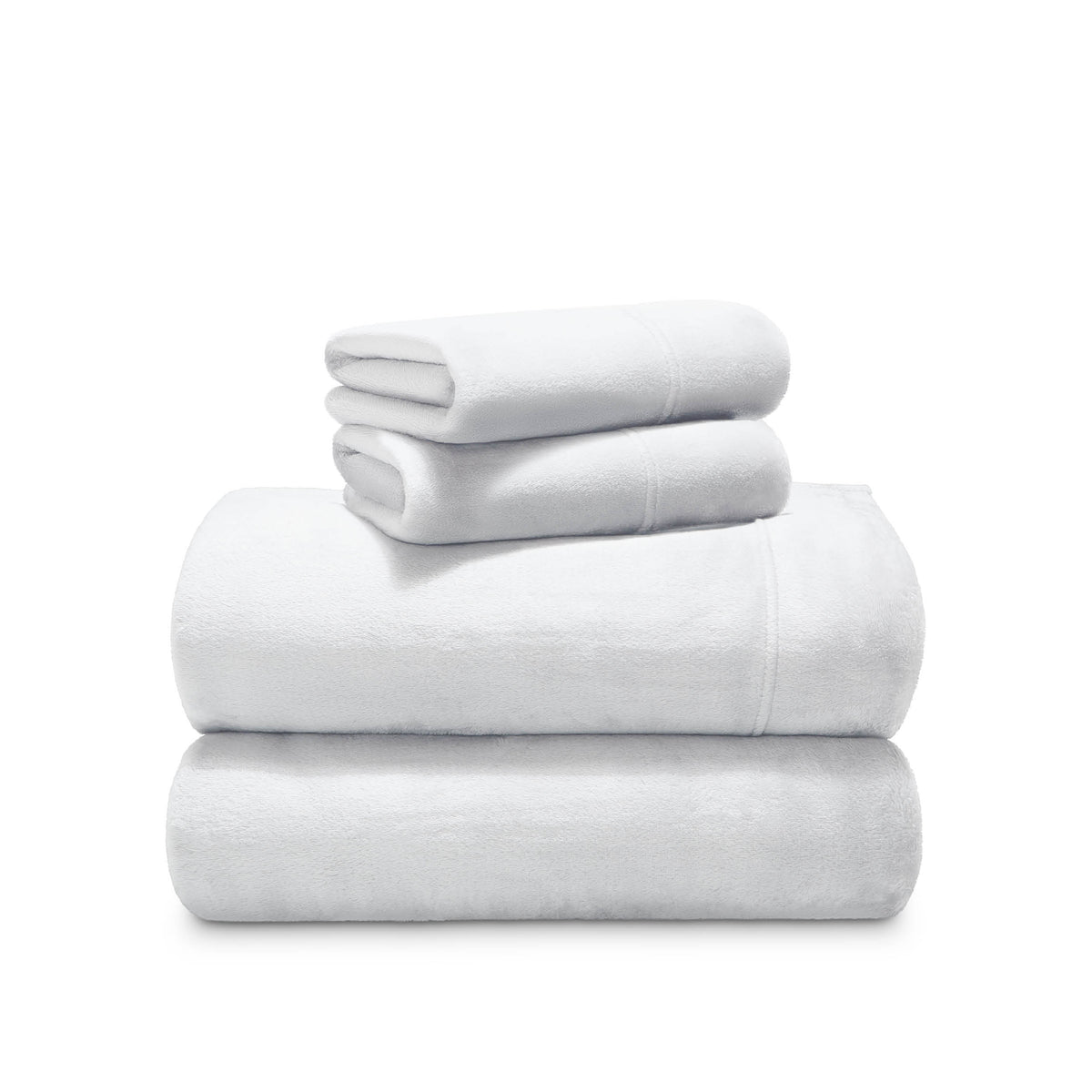 Stack of microplush sheets on a white background