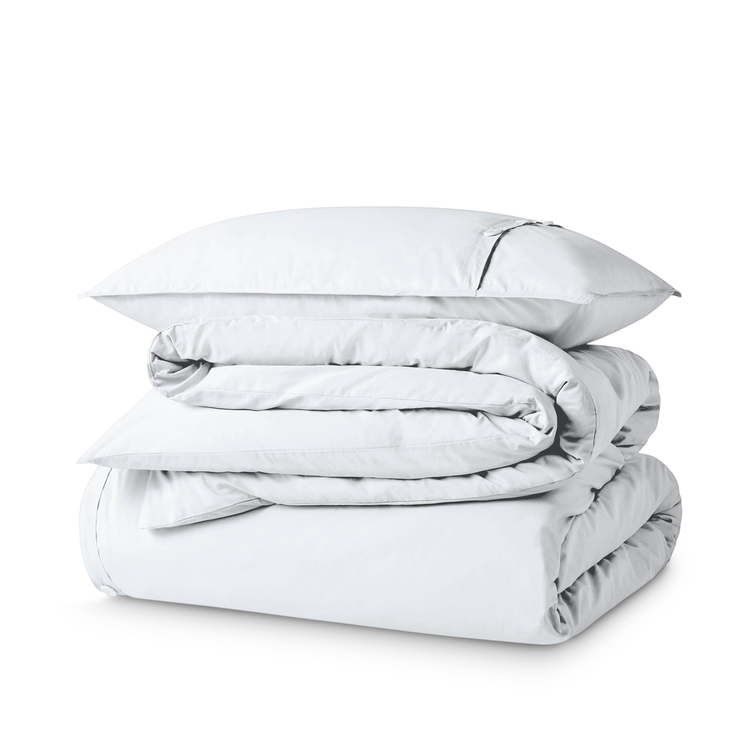 Percale duvet cover set folded and stacked