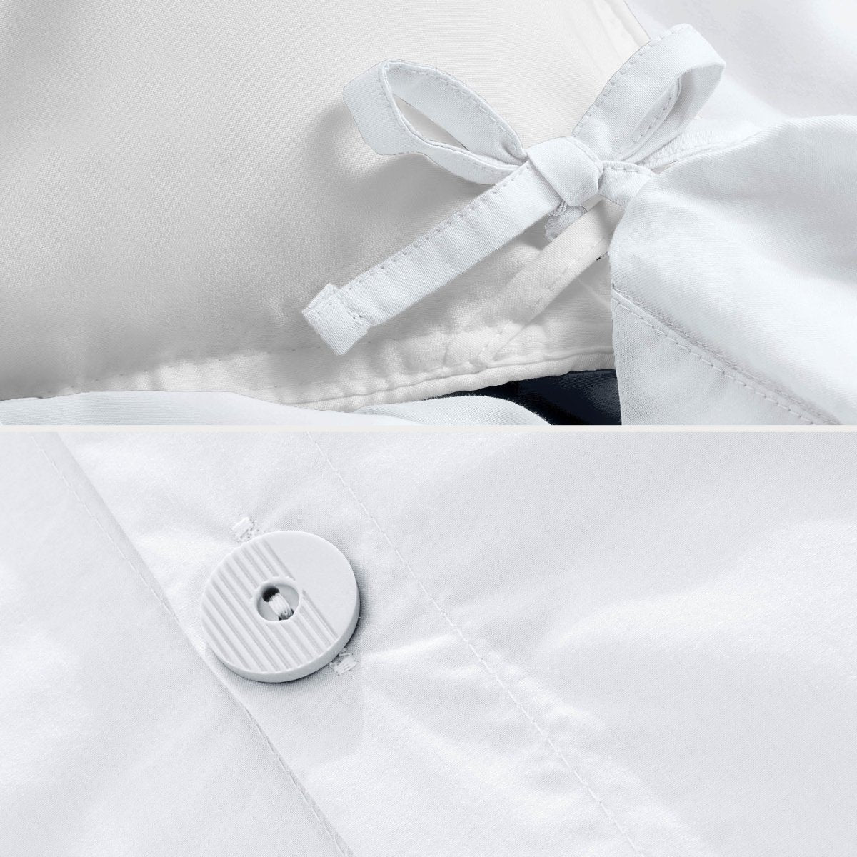 Corner ties and button on a duvet cover
