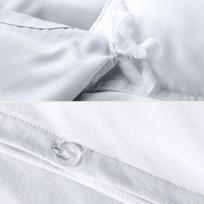 Close up of the ties on a duvet cover and the button closure