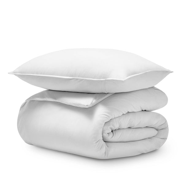 An organic jersey duvet cover and sham stacked