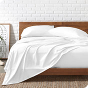 A bed made with organic jersey sheets