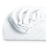 A polar fleece fitted sheet folded
