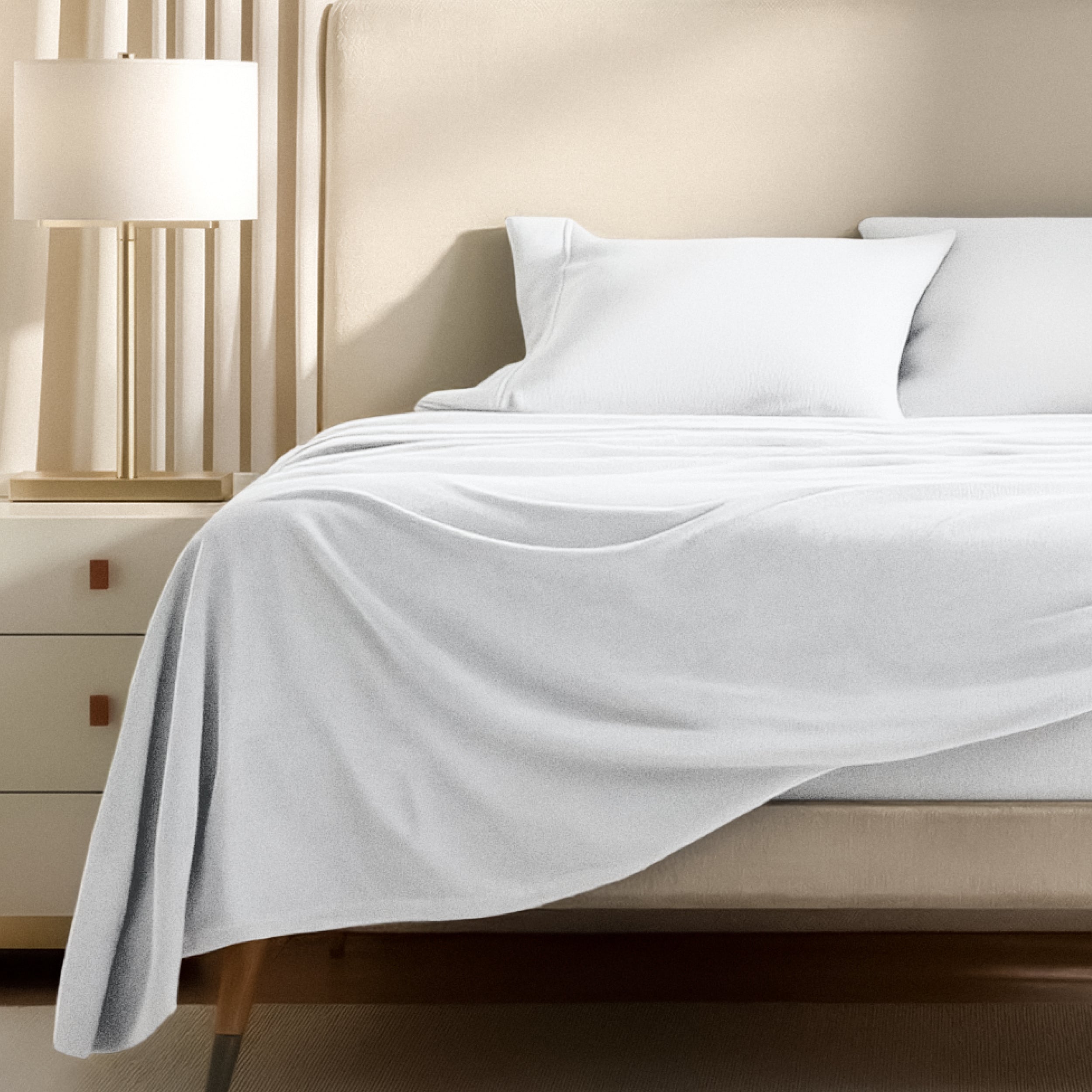 Polar fleece sheets on a bed