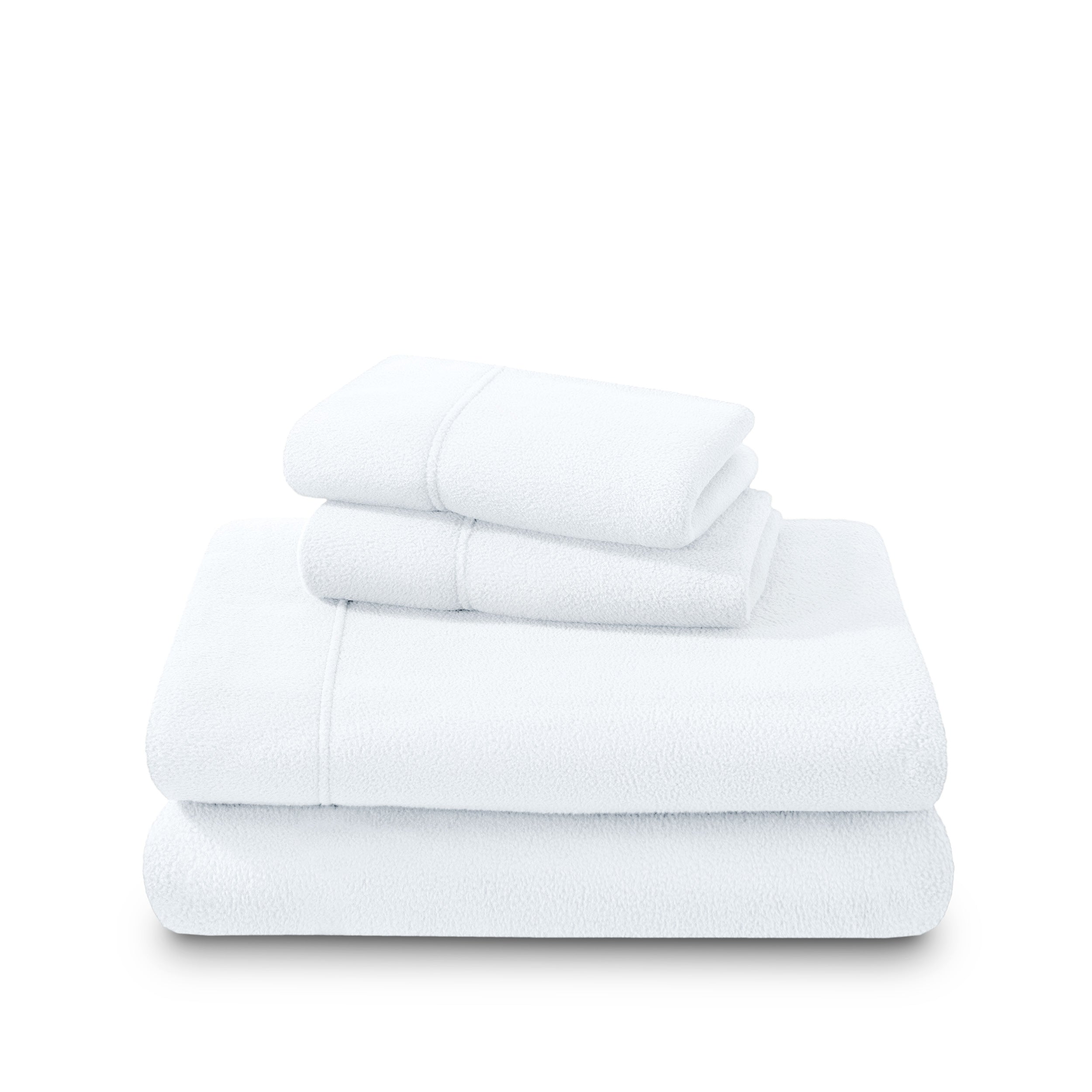 Polar fleece sheet set folded and stacked