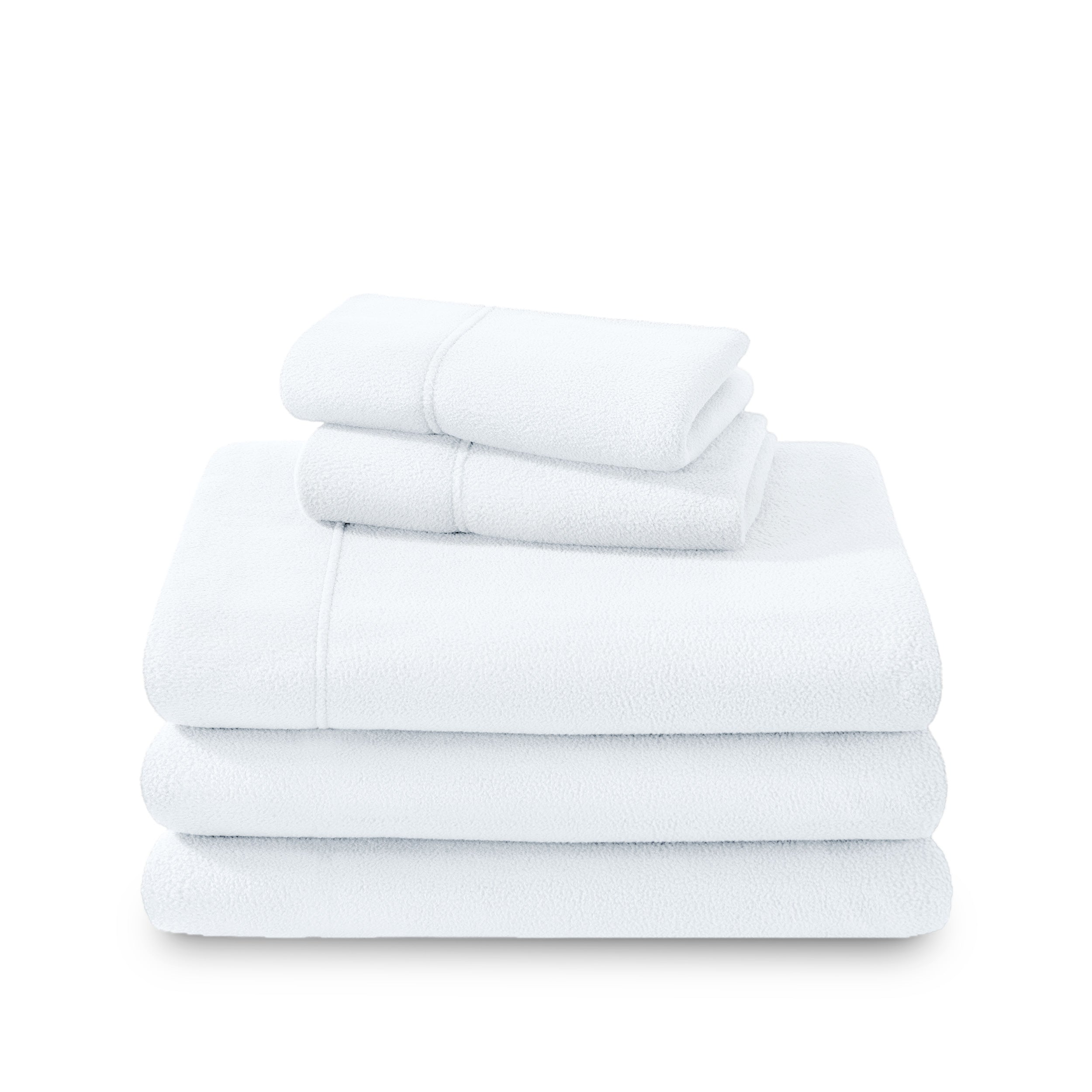 Polar fleece sheet set folded and stacked