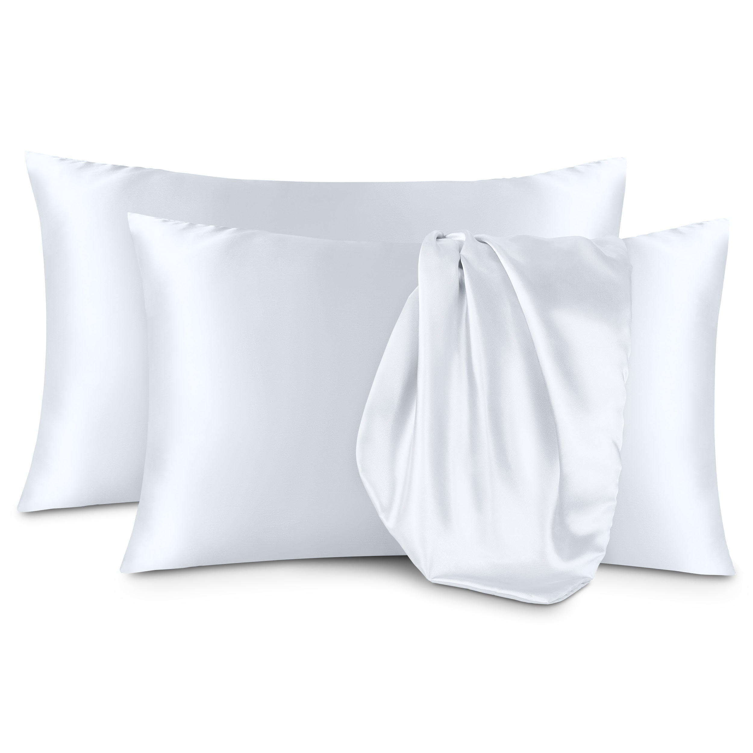 Two satin pillowcases on a white background