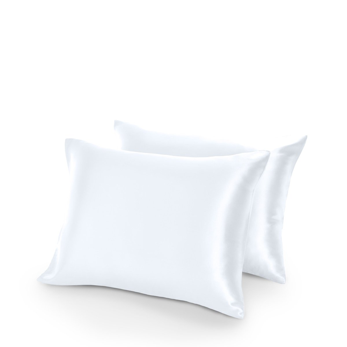 Two satin pillowcases on a white background