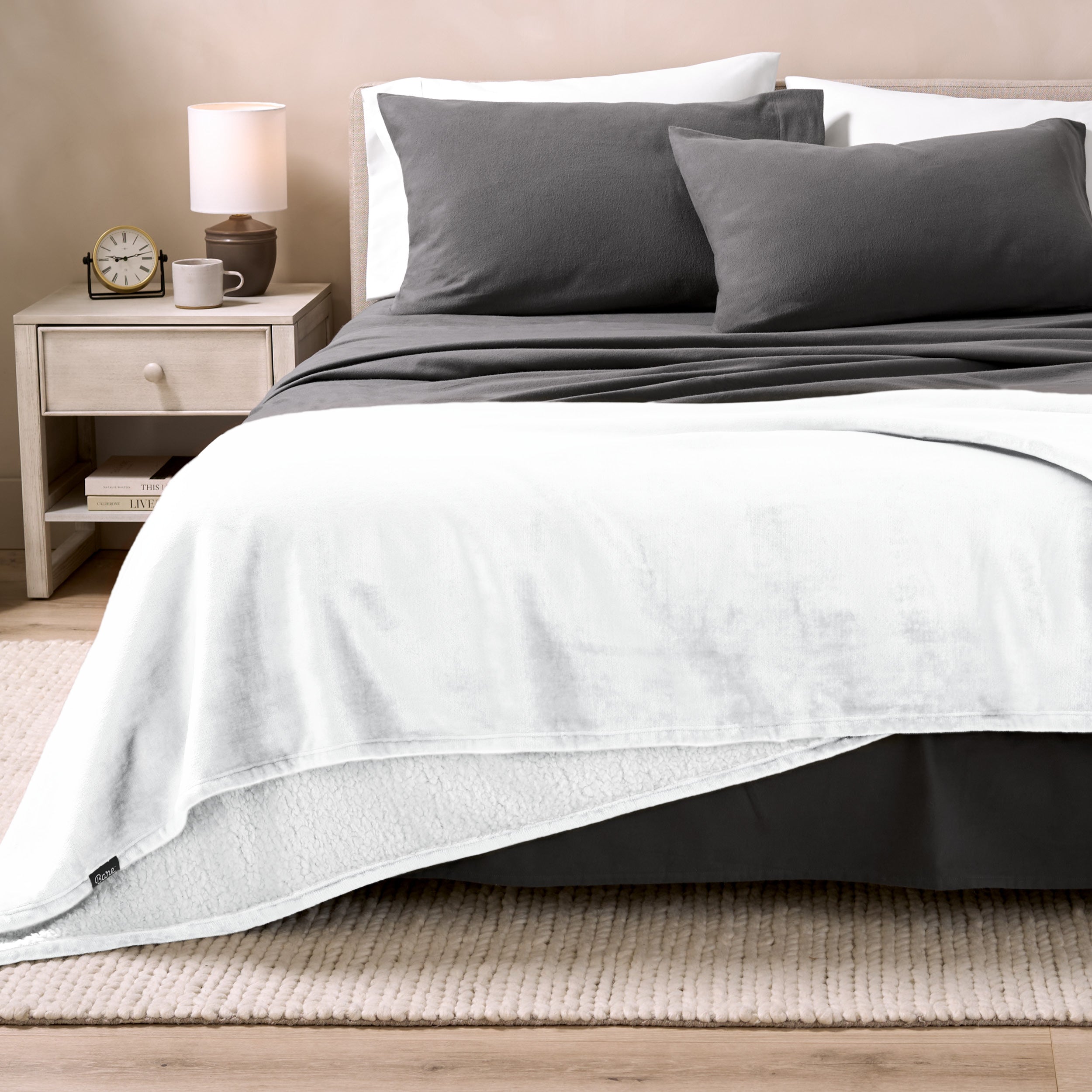 Sherpa blanket on the end of a bed