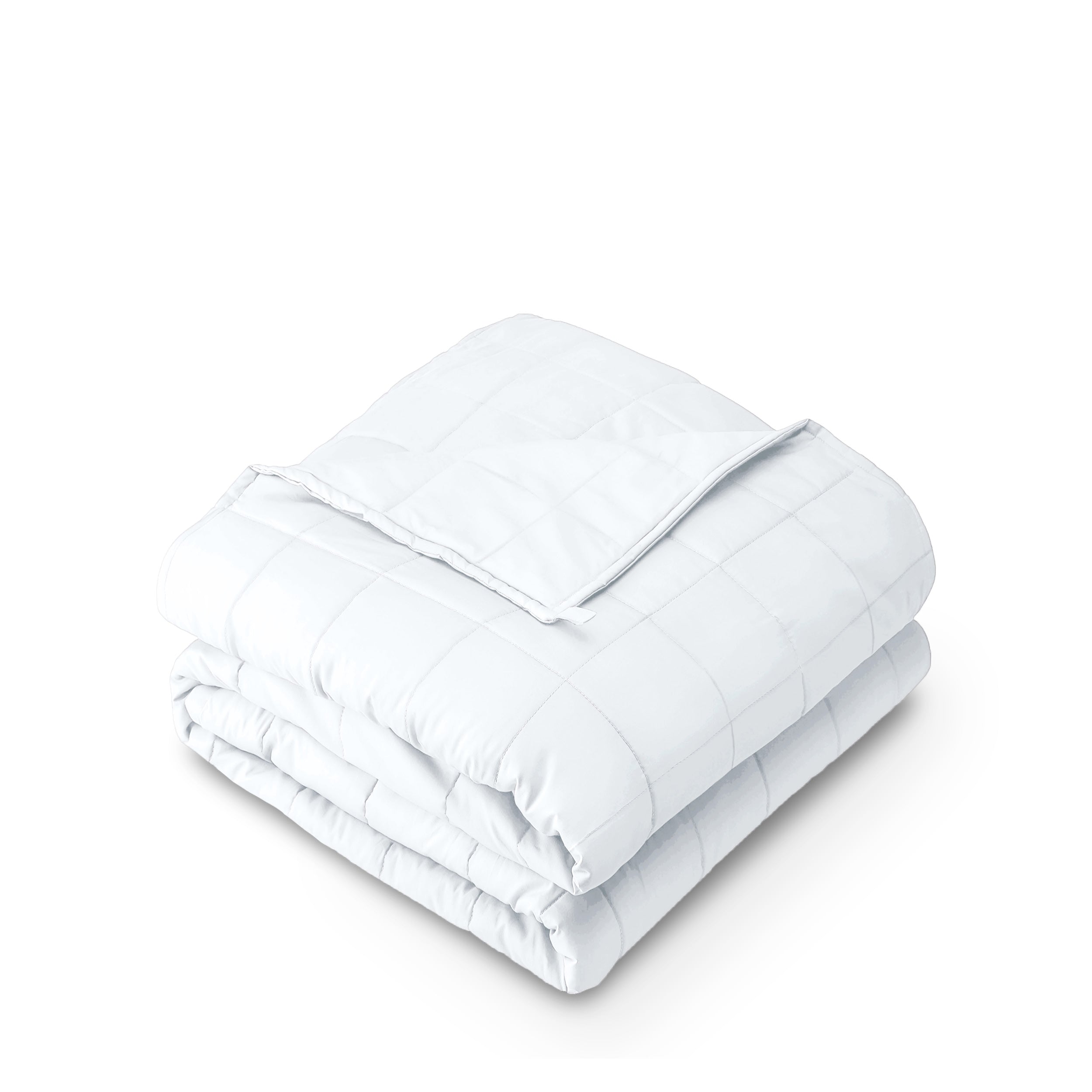 A folded cotton weighted blanket with a white background