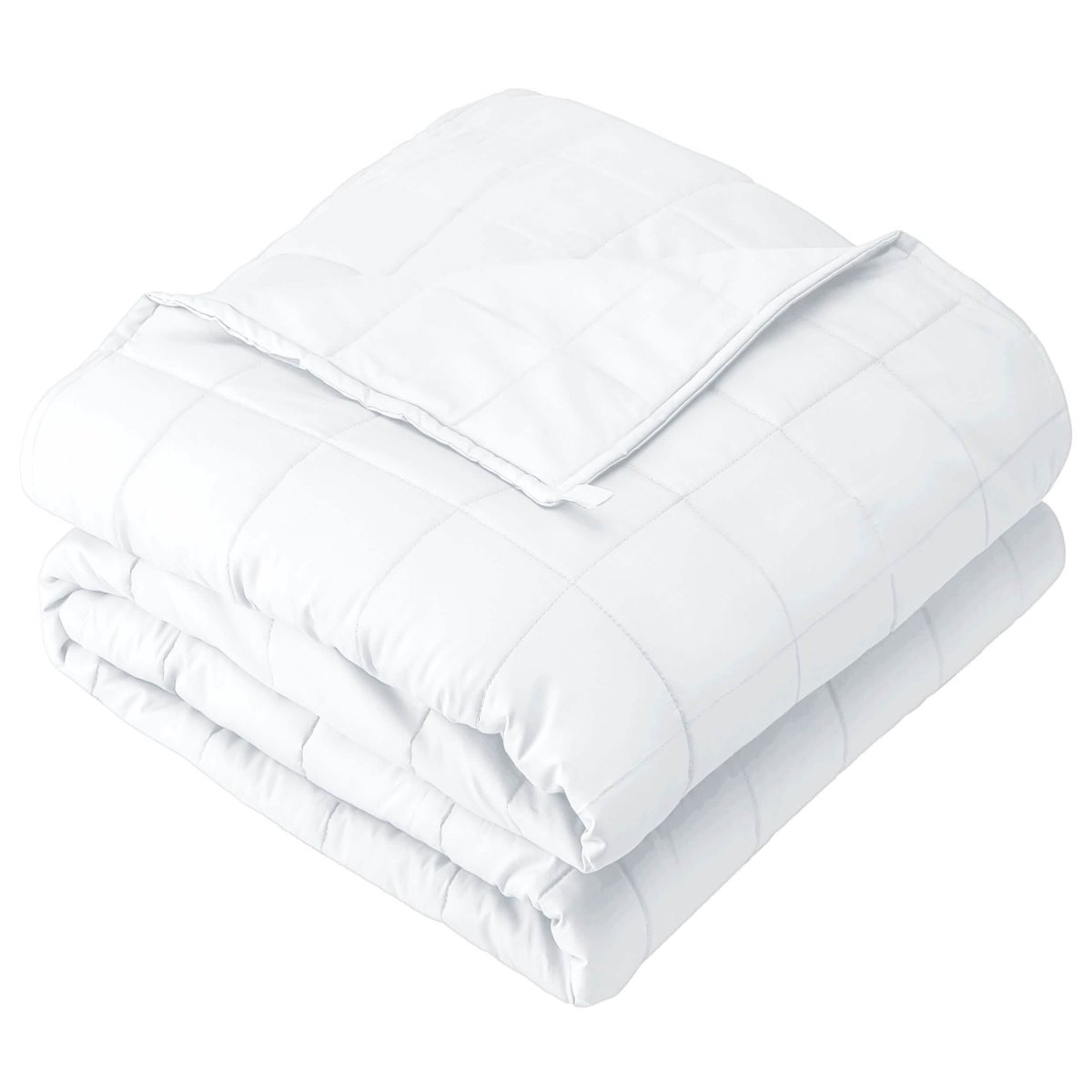 A folded cotton weighted blanket with a white background