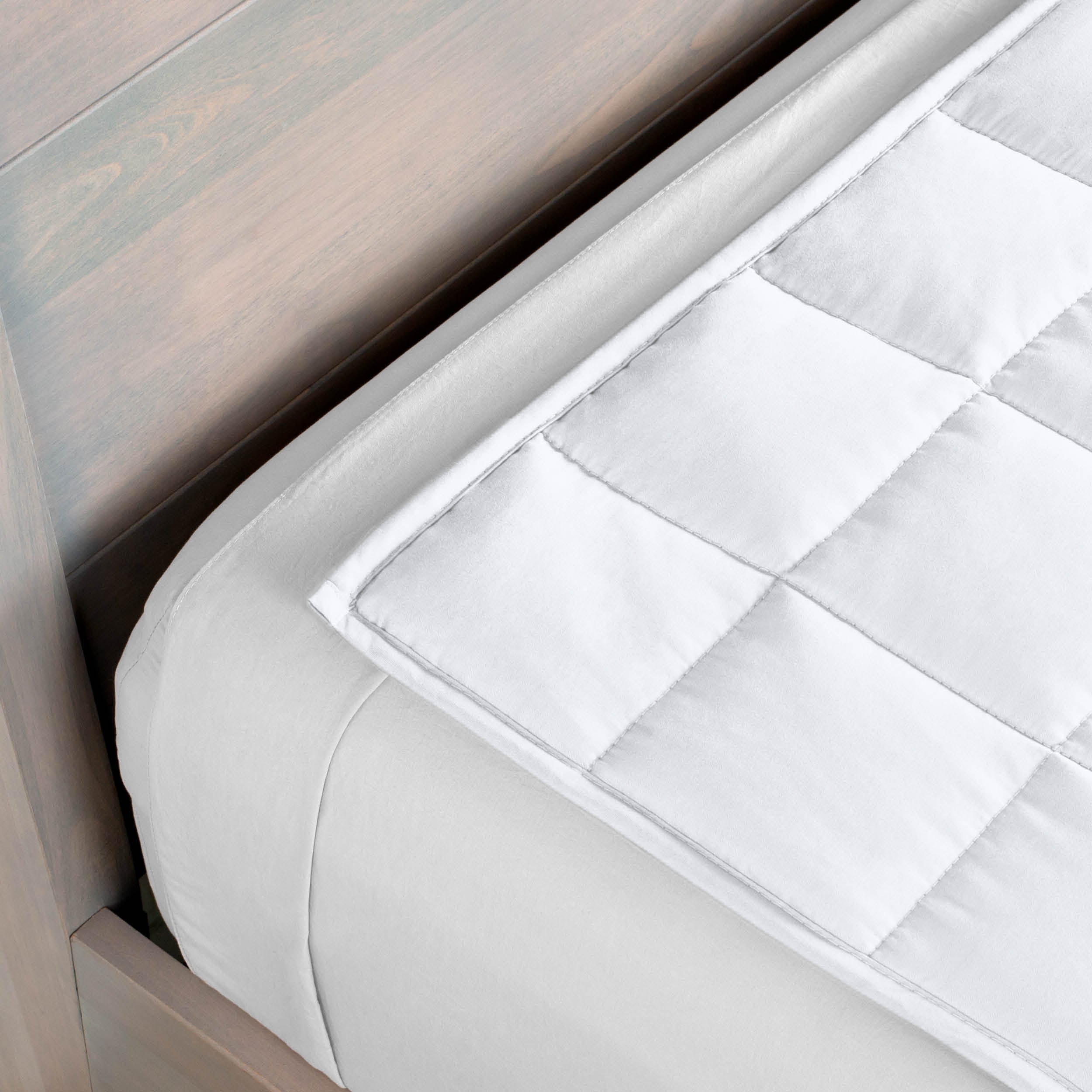 Close-up of a weighted blanket on a bed