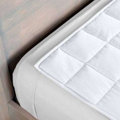 Close-up of a weighted blanket on a bed