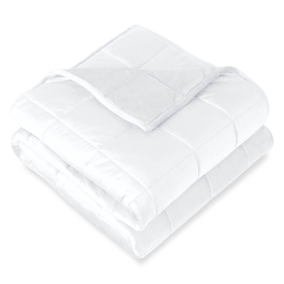 A folded minky weighted blanket with a white background