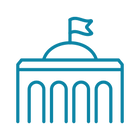 Line drawing of a building with a flag on top