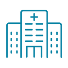 Line drawing of a hospital building with a cross on top