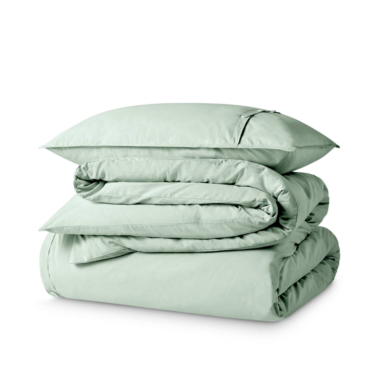 Percale duvet cover set folded and stacked