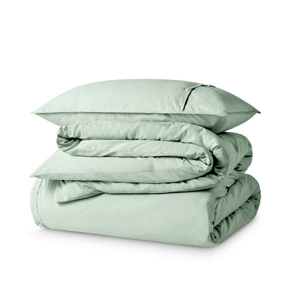 Percale duvet cover set folded and stacked