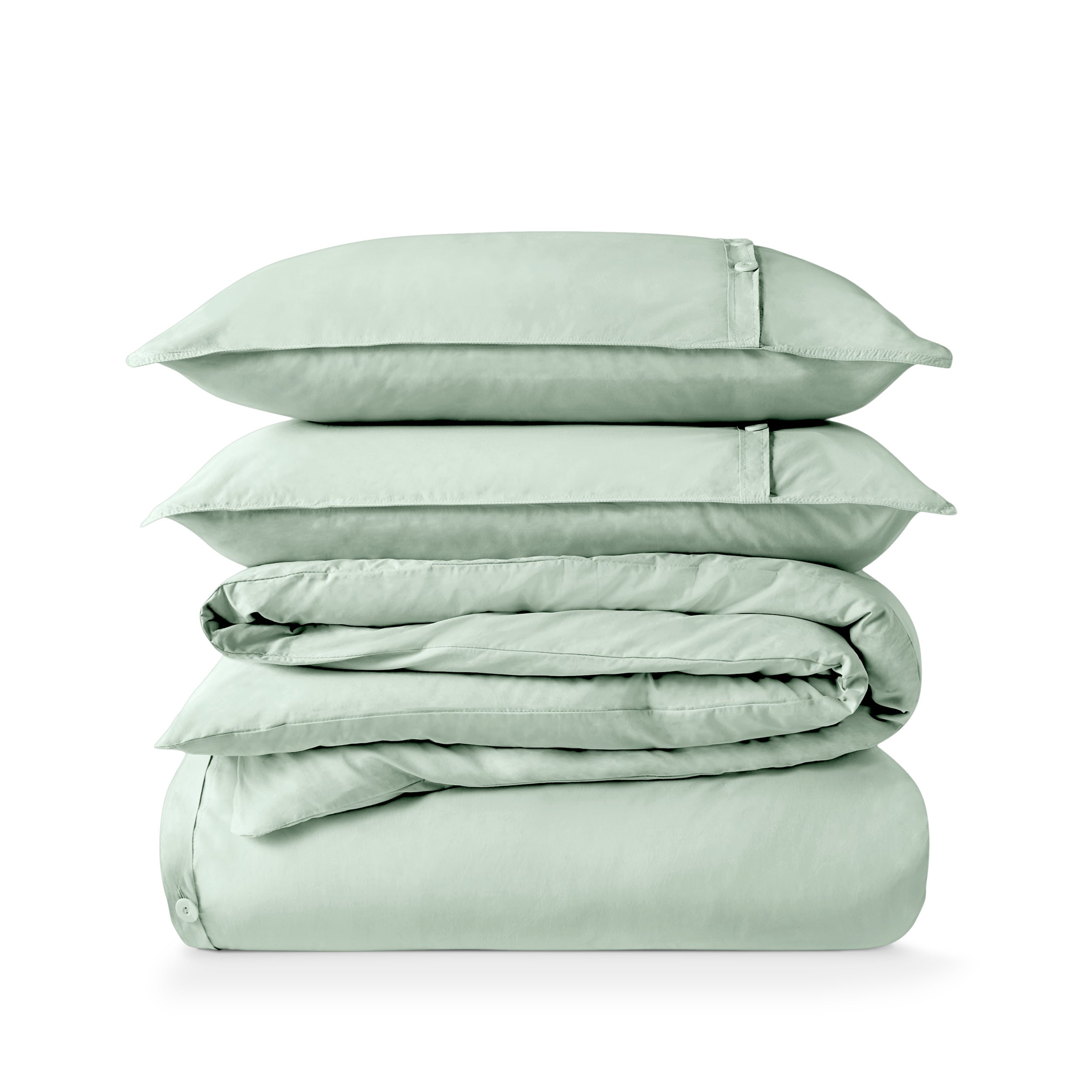 Percale duvet cover set folded and stacked
