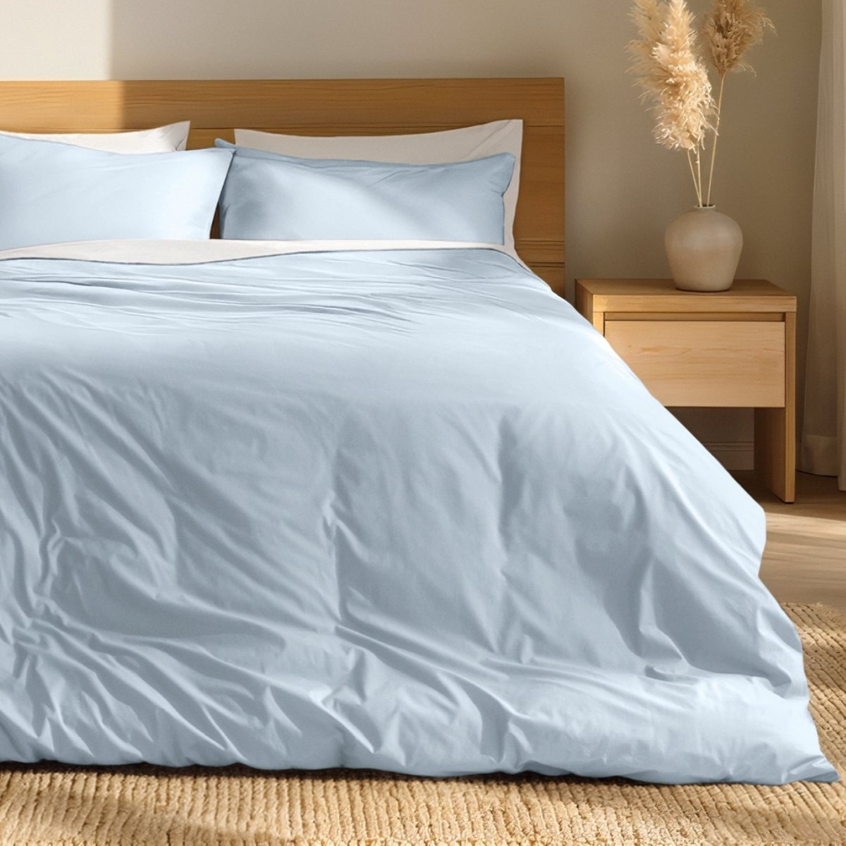 Percale duvet cover set on a bed