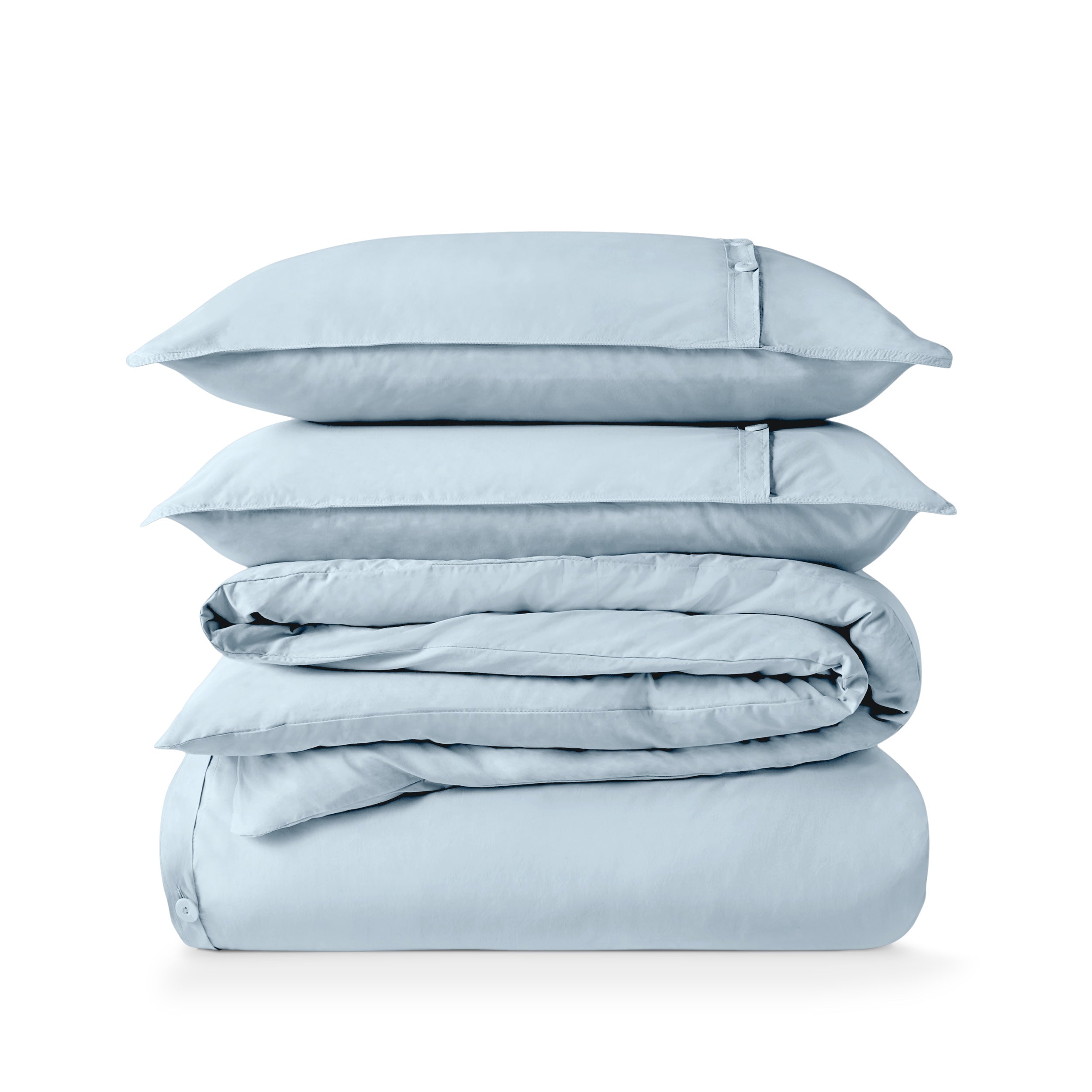 Percale duvet cover set folded and stacked