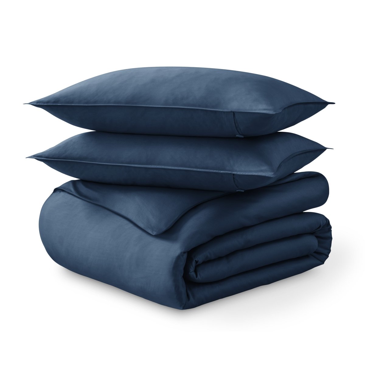 Folded and stacked organic cotton sateen duvet cover