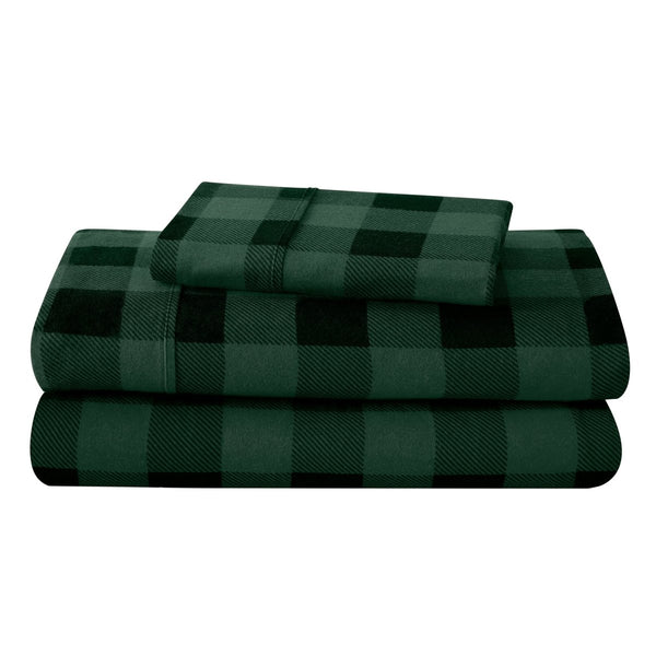 Flannel sheets and pillowcases folded and stacked
