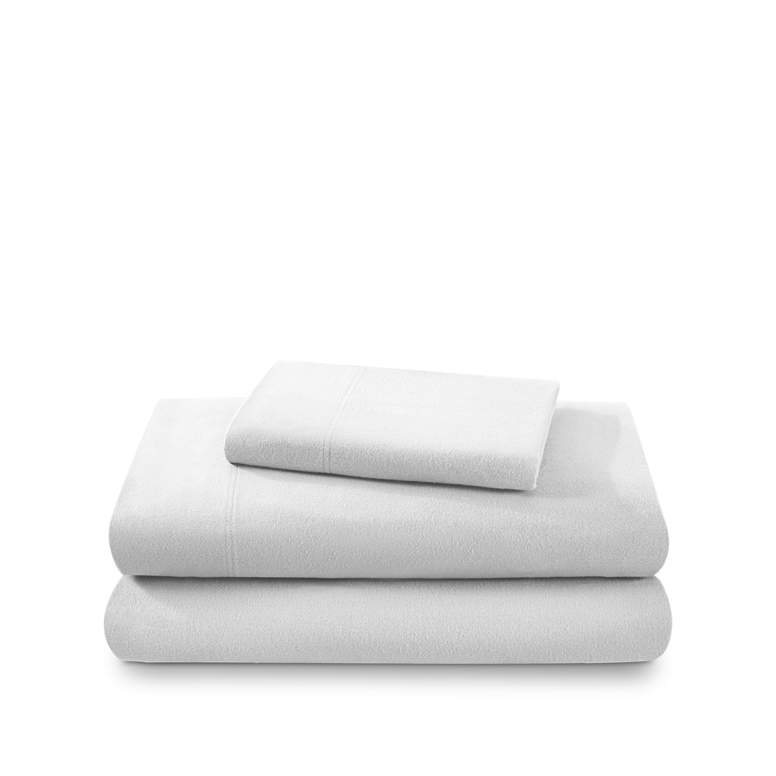 Flannel sheets and pillowcases folded and stacked