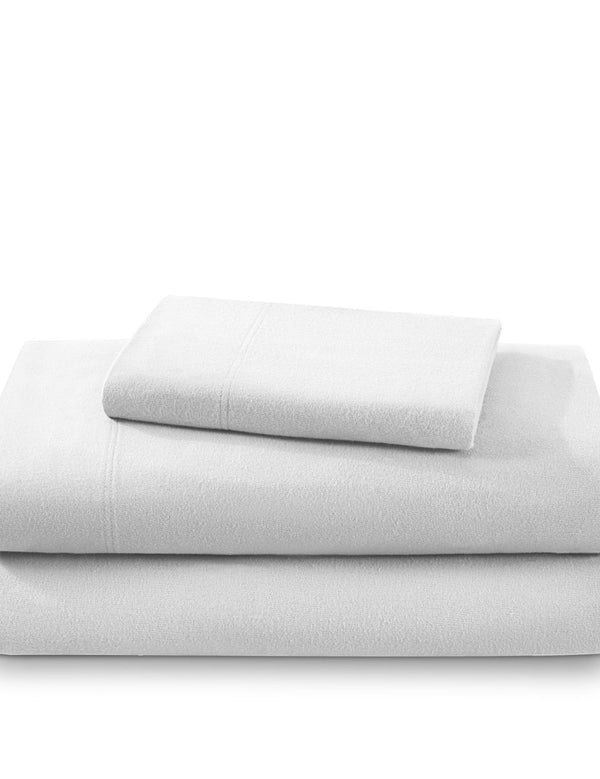 Flannel sheets and pillowcases folded and stacked