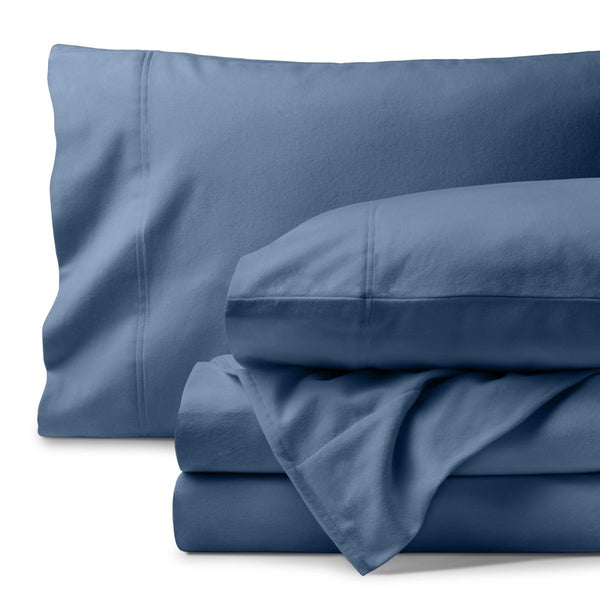 Organic flannel sheet set neatly folded