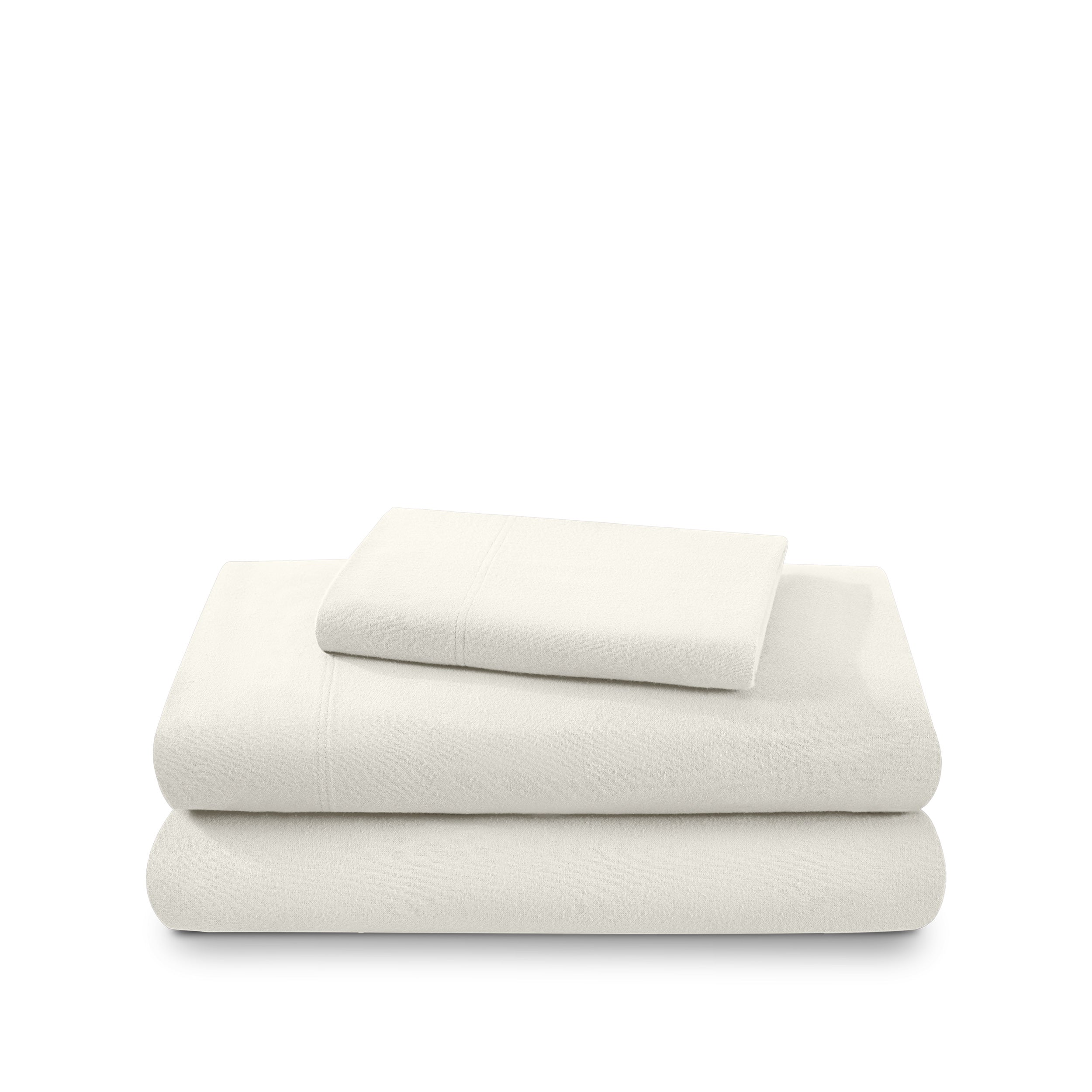 Flannel sheets and pillowcases folded and stacked