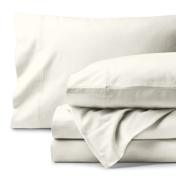 Organic flannel sheet set neatly folded