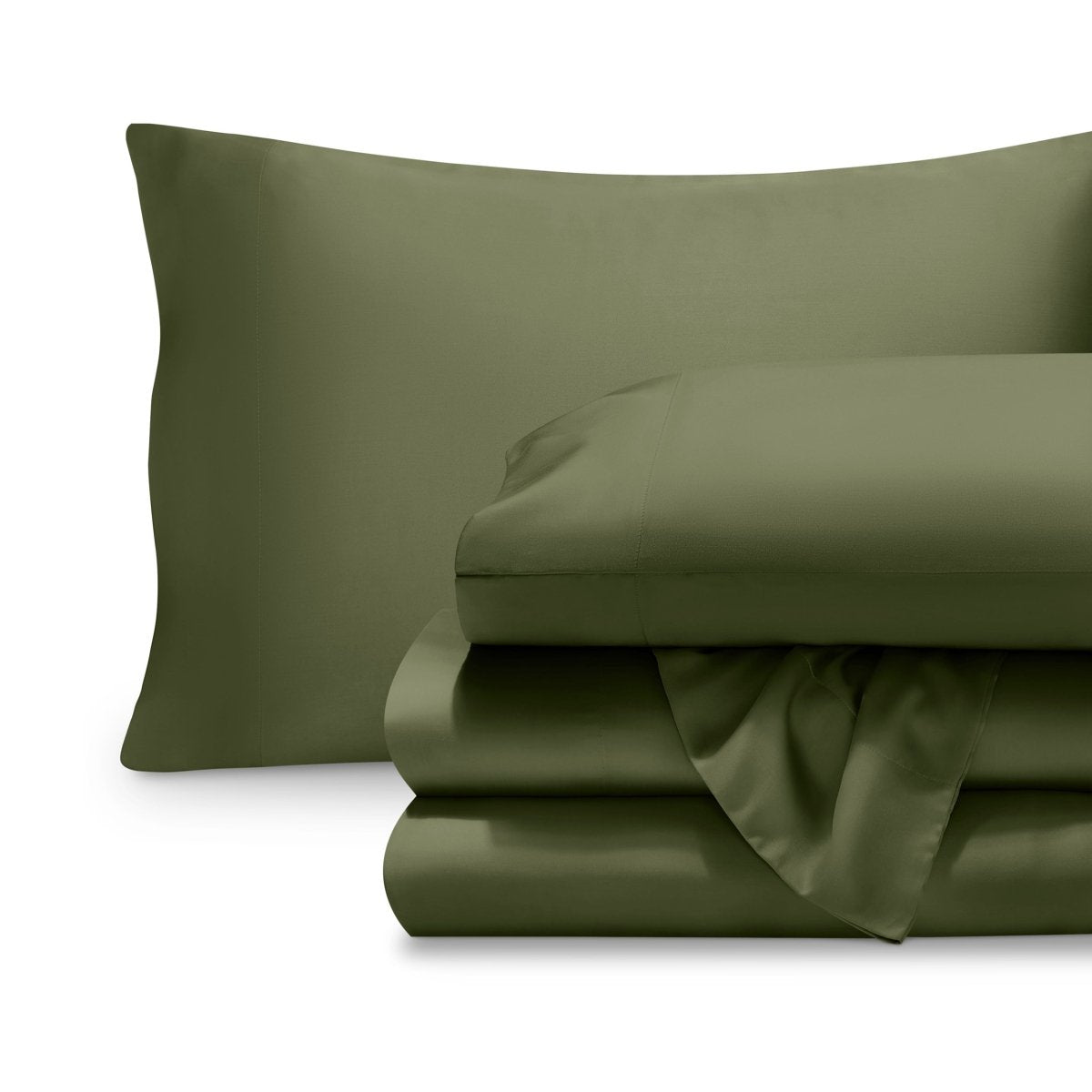 Set of TENCEL sheets and pillowcase on a white background