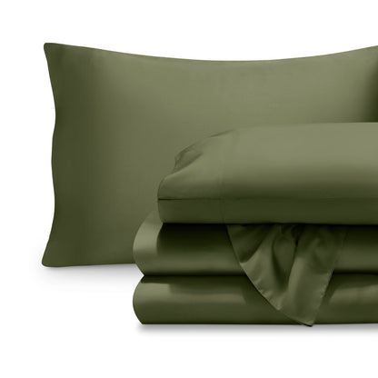 Set of TENCEL sheets and pillowcase on a white background